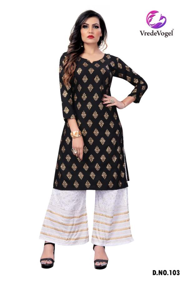 Vv Rimi Ethnic Wear Rayon Gold Print Kurti With Bottom Collection